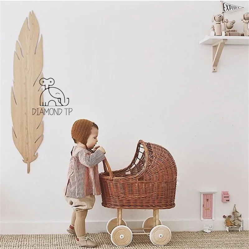 Retro Rattan Doll Stroller Toy Studio Photo Props Baby Doll Carriage Children\'s Room Decoration Baby Doll Cart Pretend Play Toys