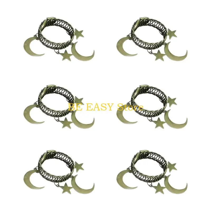 E28F 6Pcs Metal Curtain Tiebacks Star Moon Curtain Clip Spring Curtain Holdback Bedroom Curtain Holder Home Decoration