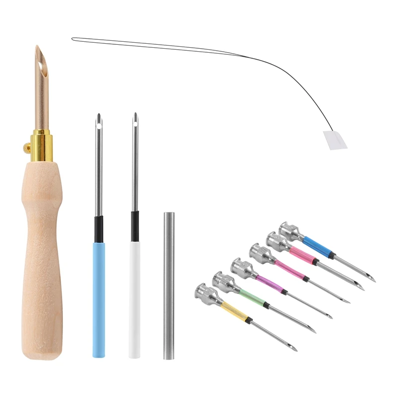 11 قطعة مجموعة أدوات إبرة لكمة التطريز خياطة لكمة إبرة وإبرة عراف التطريز بدس أدوات-A51M