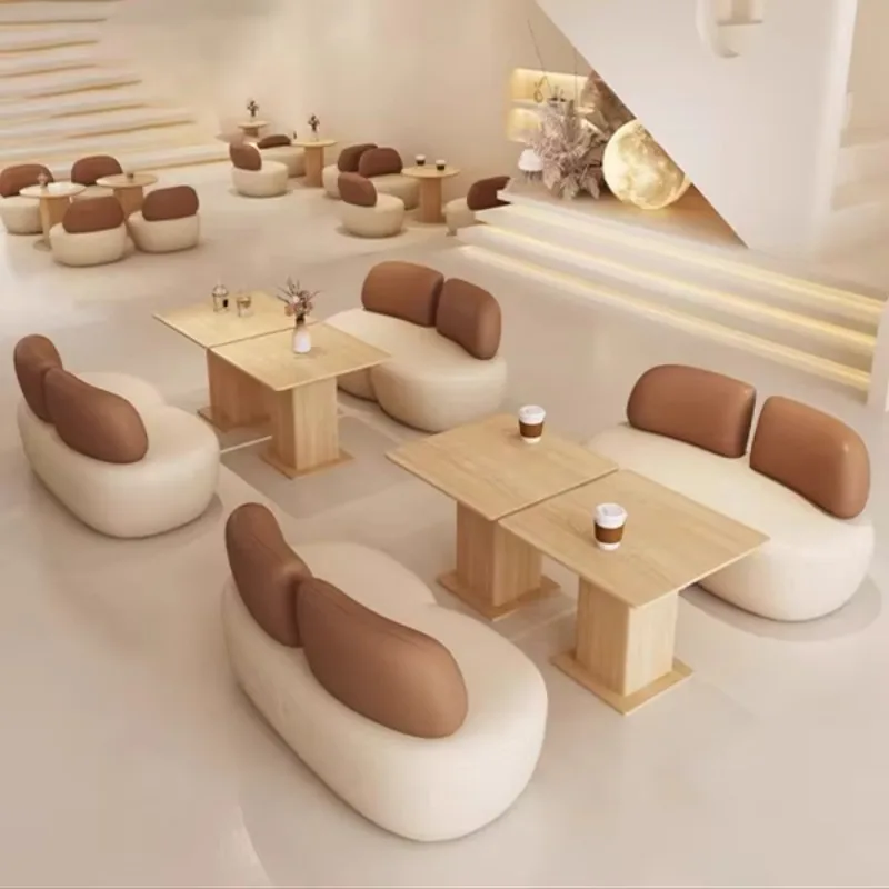 Cremefarbenes Wabi-Sabi Café-Sofa und Tischset für Bäckereien, Milchtee-Läden und Empfangsbereiche