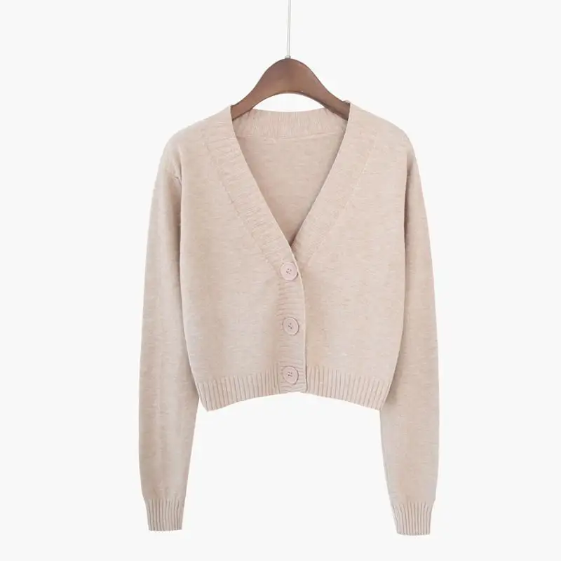 Cardigan corto lavorato a maglia Donna Maglione corto coreano Manica lunga Crop Top Scollo a V Moda Y2k Abbigliamento Verde Blu