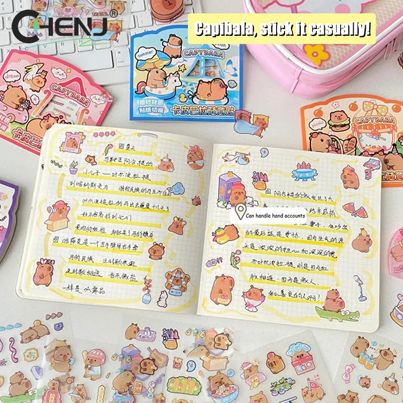 3Sheets Transparent Kawaii Anime Capybara Sticker Cartoon Waterproof Capybara DIY Handbook Decoration Children Stickers Gifts