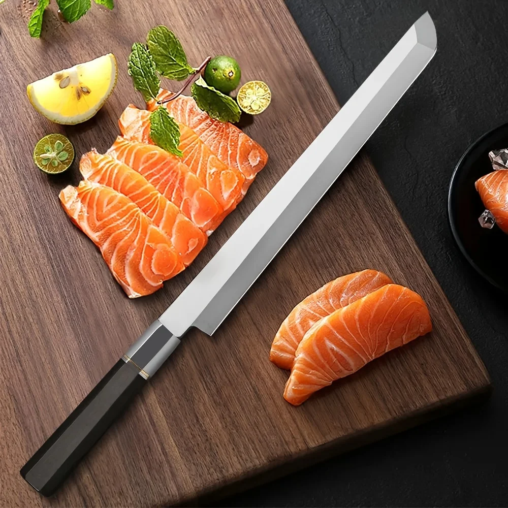 High Carbon Japanese Kitchen Knife Sushi Sashimi Knife Salmon Knife Meat Cleaver Cutting Fish Raw Fruit Fishing Cooking Tool