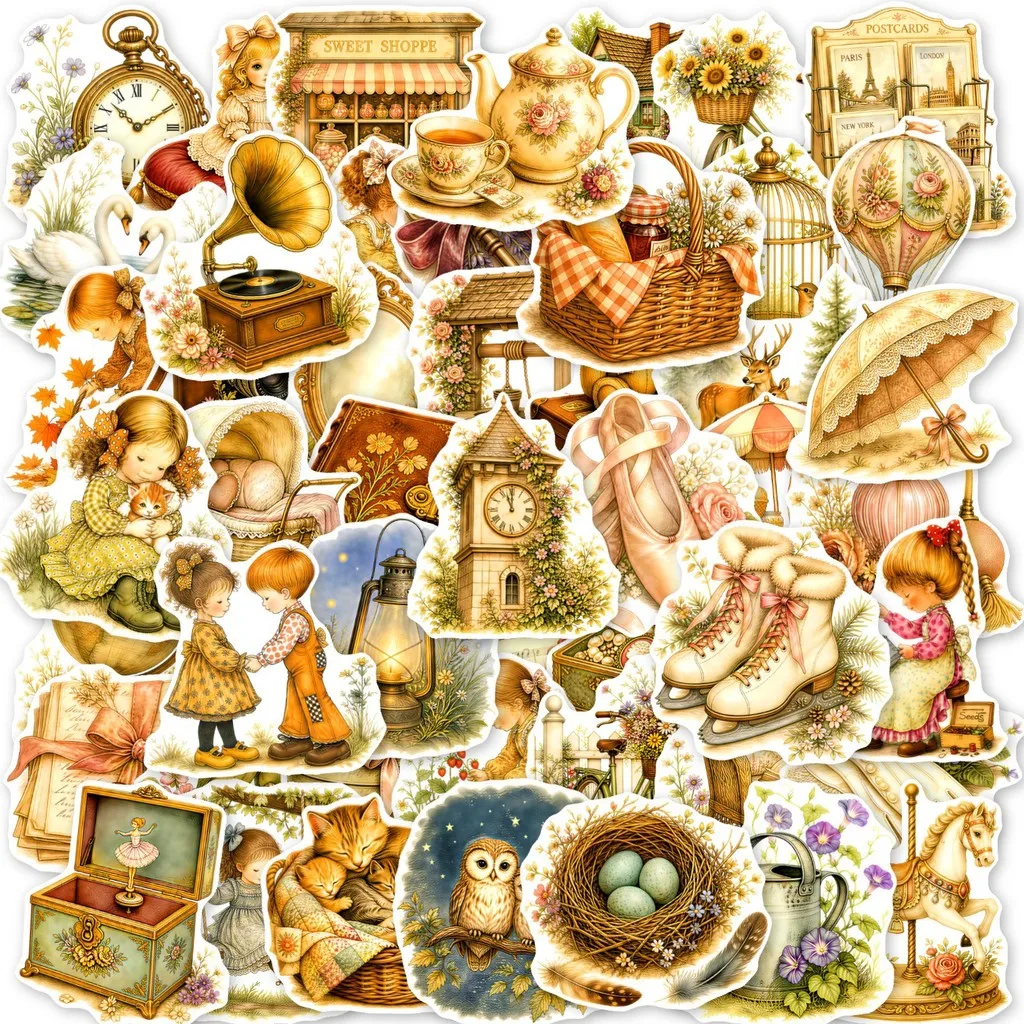 50Pcs Fairy Tale Victorian Series Stickers, DIY Self‑Adhesive Decals for Journal Collage & Craft Golden Memory Stickers Store