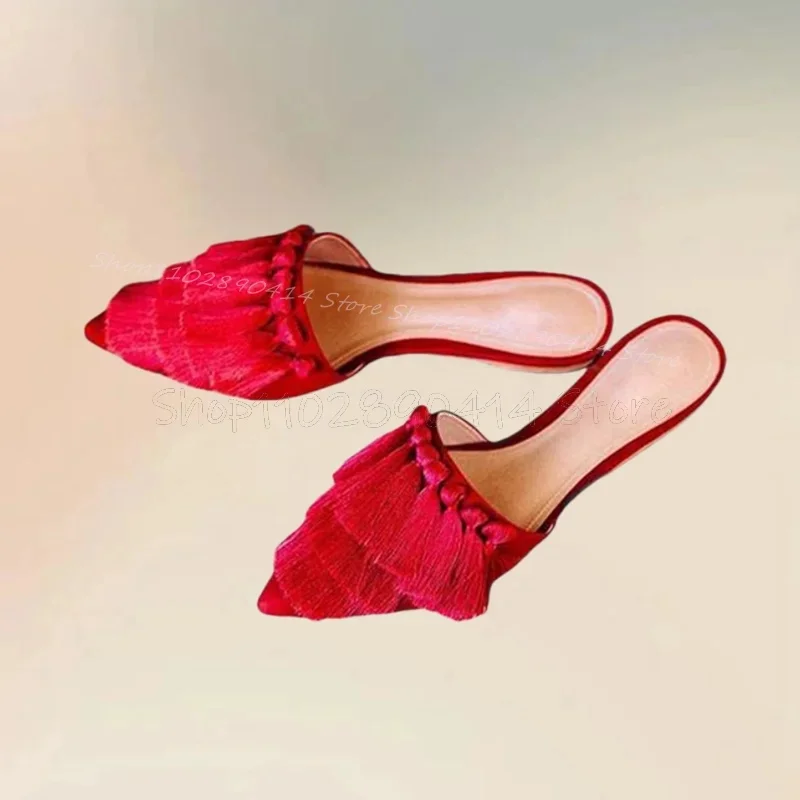 

Red Tassels Decor Pointed Toe Slippers Slip On Women Shoes Low Top Novel Fashion Party Banquet Outdoors 2025 Zapatos Para Mujere