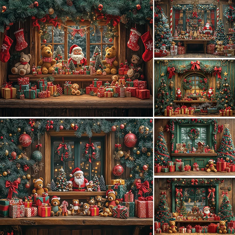

LS Photography Background Winter Vintage Christmas Window Snowy Tree Xmas Kids Family Portrait Decor Backdrop Photo Studio
