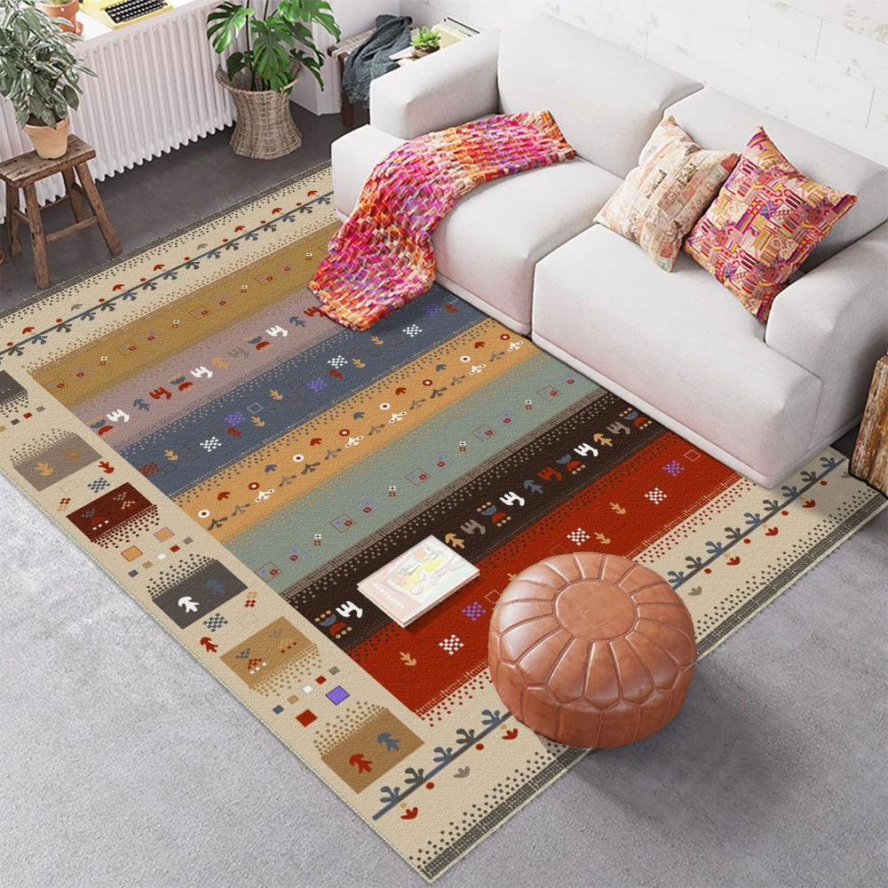 Retro Boho Chic Bodenmatte, marokkanisches Dekor, Teppich für Schlafzimmer, Lounge, Gästehaus, Vintage-inspirierte, rutschfeste Raumteppich-Fußmatte