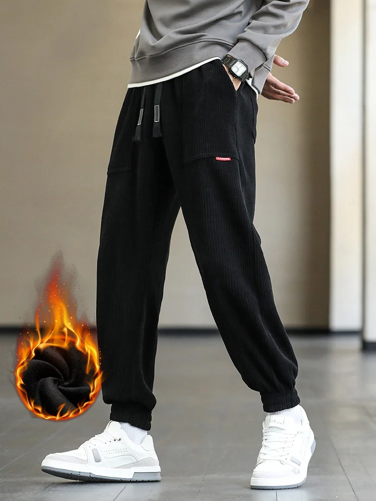 

Winter 2023 New Men's Fleece Sweatpants Thick Warm Corduroy Black Joggers Streetwear Casual Baggy Harem Pants Plus Size 8XL