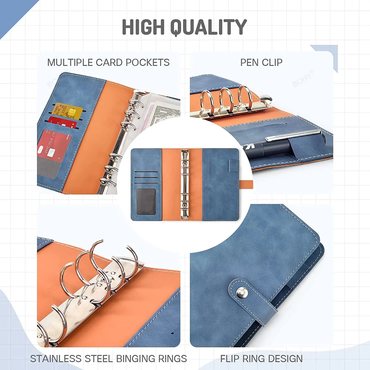 A6 Binder Budget 6 Hole Binder Pockets Plastic Binder Zipper Planner Notebook Covers Folder A6 Size Money Saving Envelope