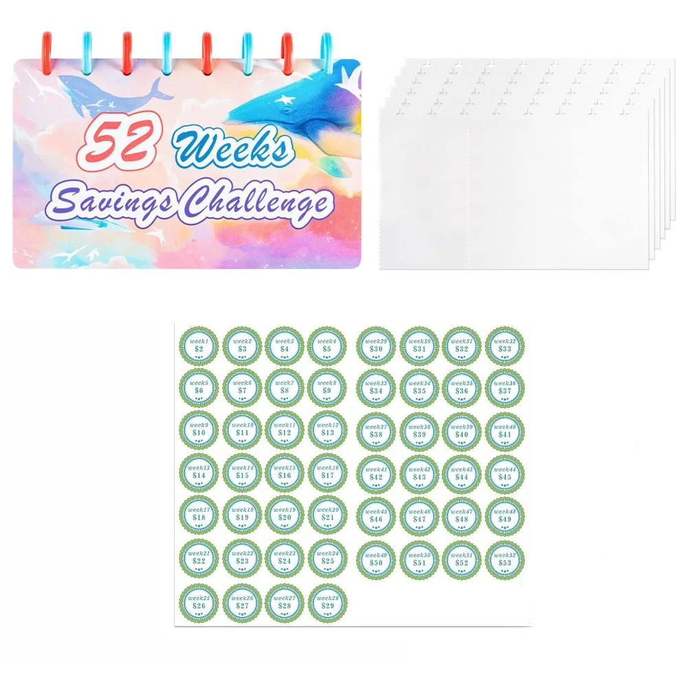 

52 Weeks Savings Challenge Notebook Colorful Weekly Budget Binder Planner Loose Leaf Multi Pockets Cash Envelope Saving Binder