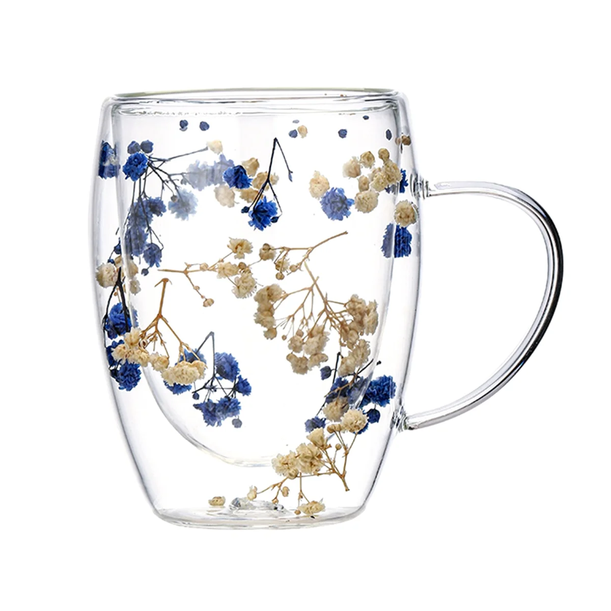 Creatives Real Flower Double Glass High Appearance Level Full Star Dried Flower Milk Coffee Glass 350ml Household Cup C