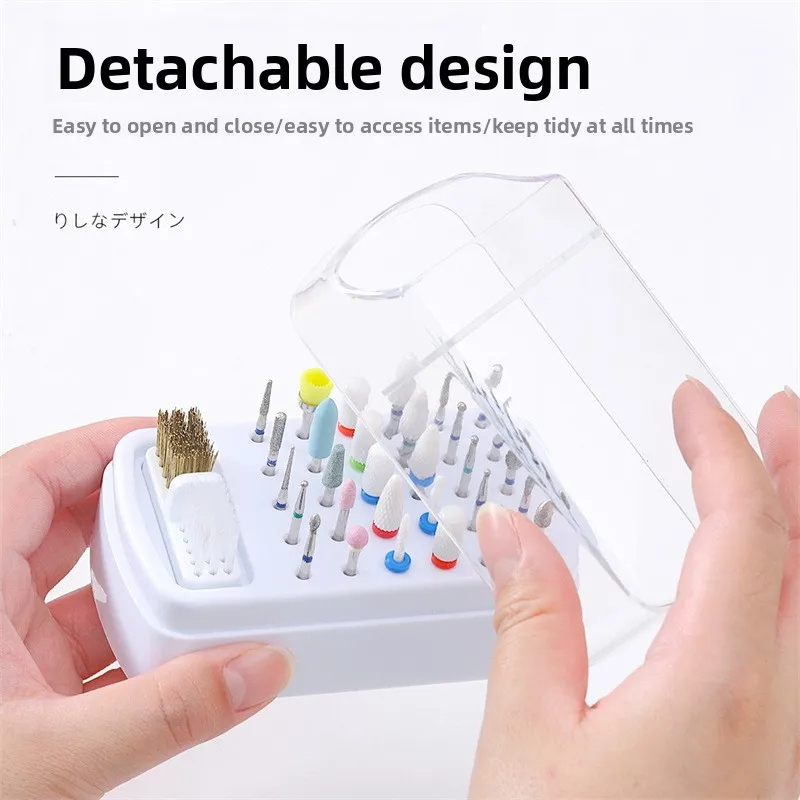 Nail drill organizer box, 30 slot display rack, dust-proof, portable vacuum storage for living room nail decoration products