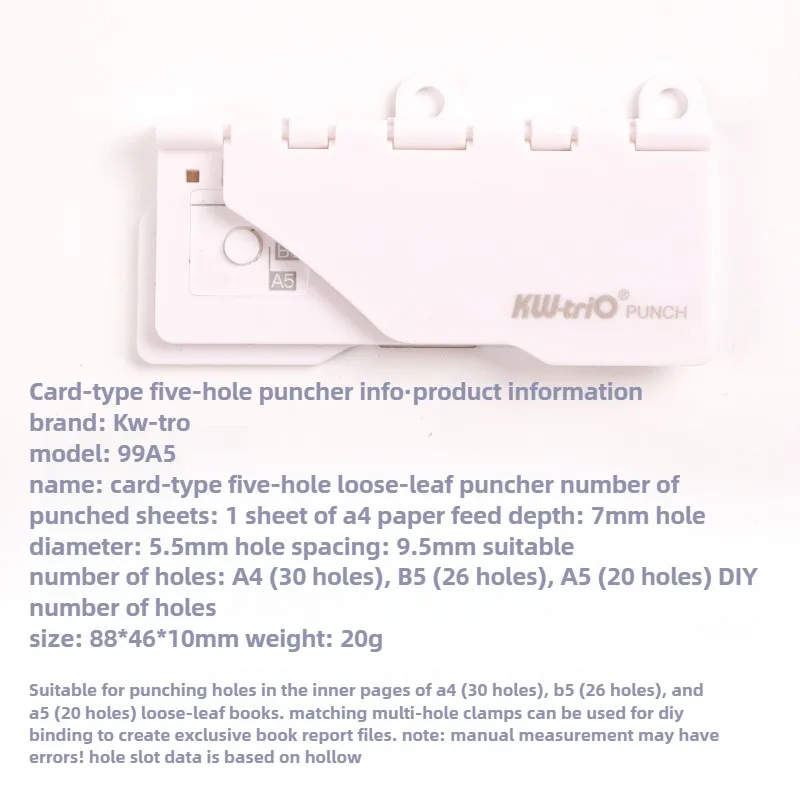 KW-trio Compact 5 Hole Punch Machine Manual 26 Hole Loose Leaf Notebook Paper Hole Puncher Stationery Office School Supplies
