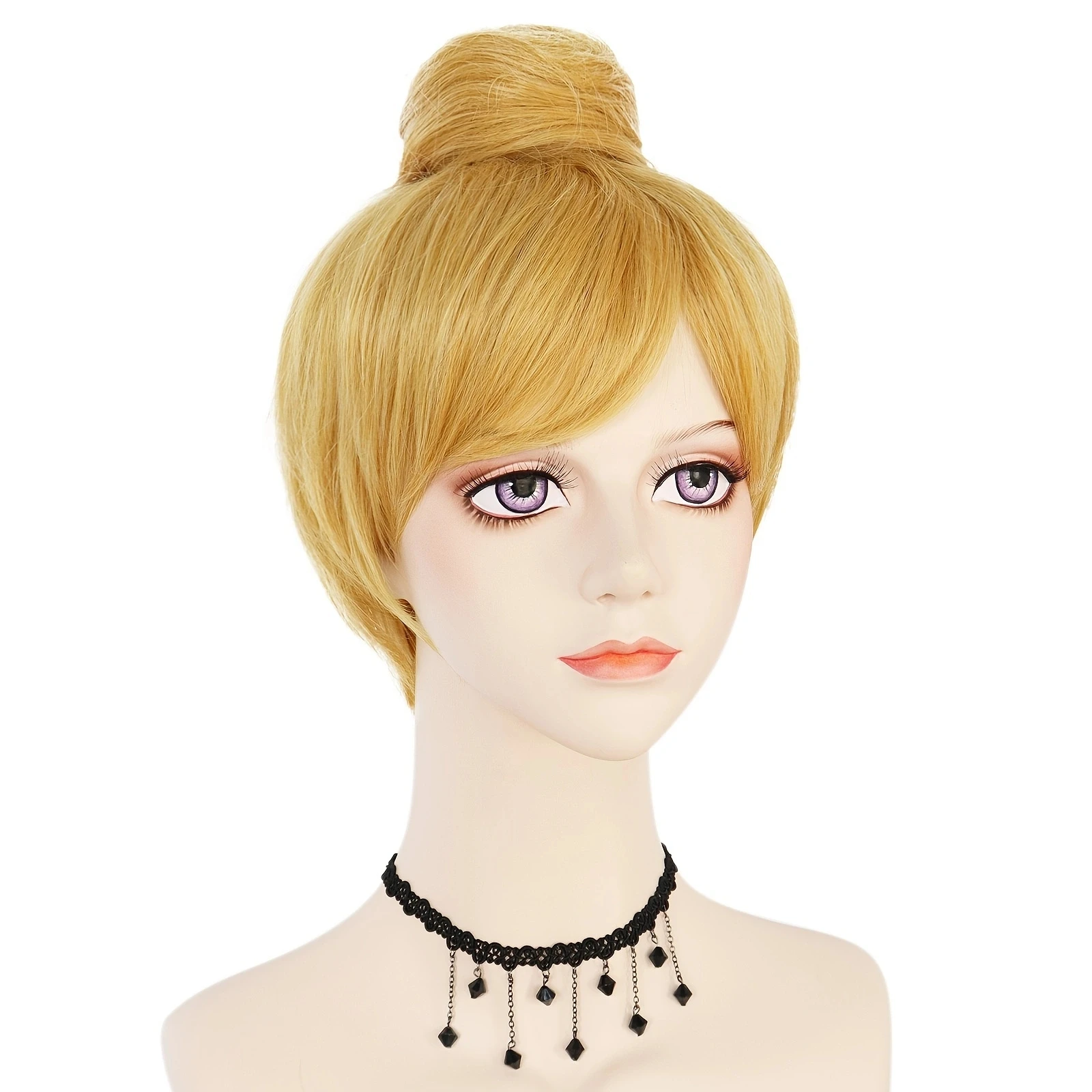 Halloween Beautiful Princess Girl Women Short Straight Bun Fairy Tinker Bell Cosplay Costume Wig for Christmas Thanks