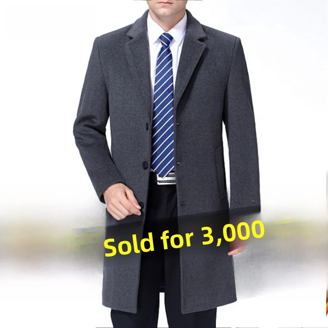 

Мужское шерстяное пальто средней длины с отложным воротником, осенне-зимнее, повседневное, модное, для мужчин среднего и старшего возраста