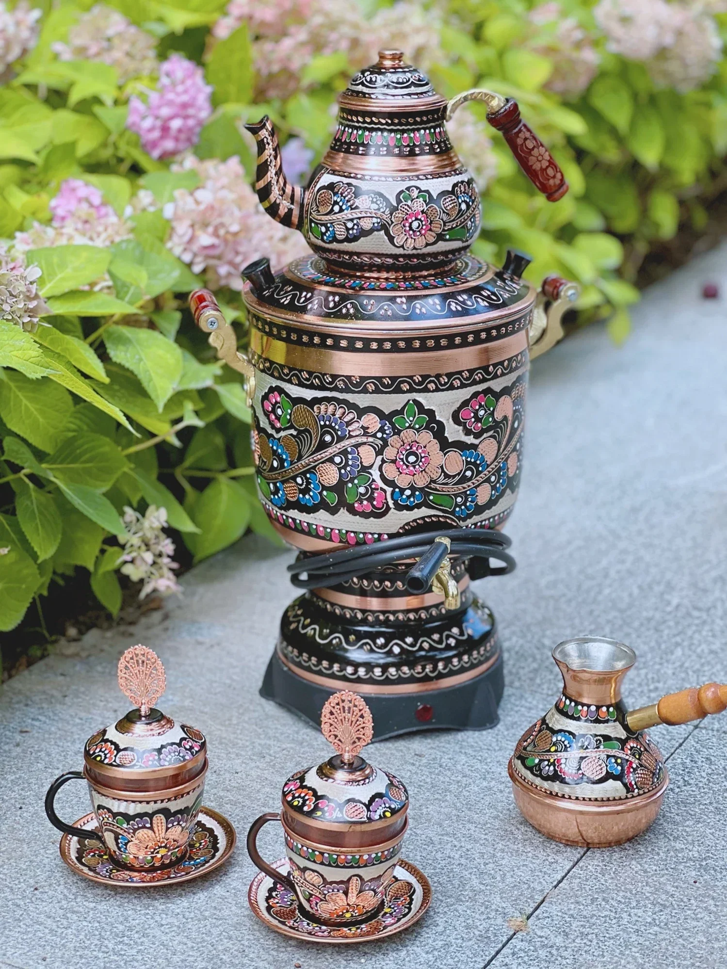 Black Tea Teapot Sets Hand Carved Hand Painted Red Copper Heating Pot