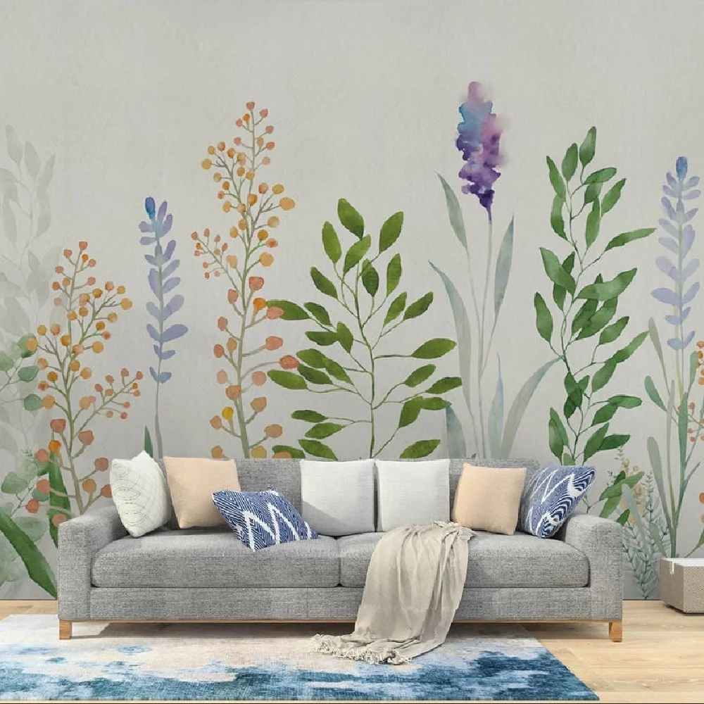 

Custom Mural Wallpaper Hand drawn countryside plants and flowers scenery TV Sofa Study Background Wall Home Decor painting