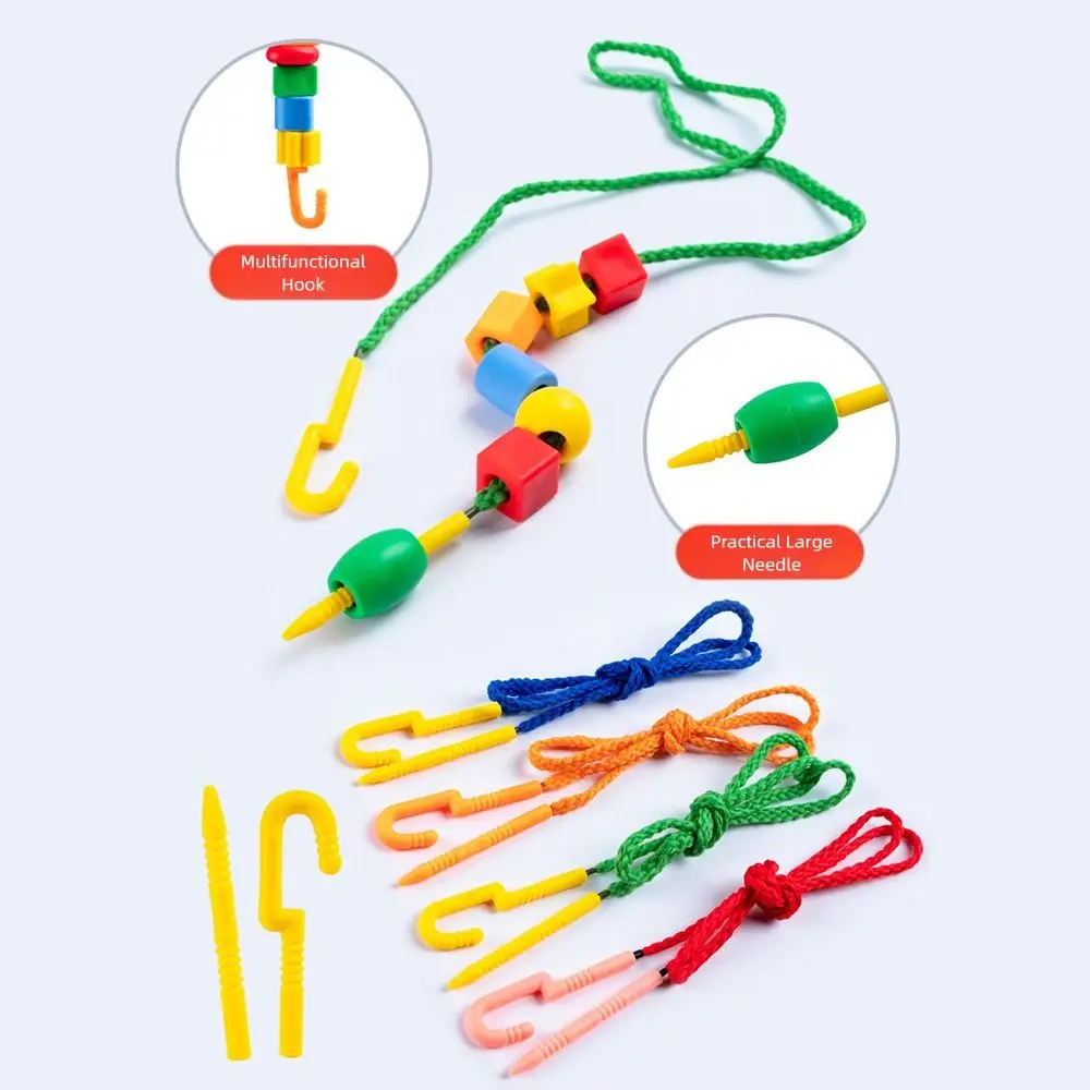 48/100/160PCS Multicolor Montessori Threading Beads Toy Geometry Shape Bracelet Toy Stringing Beads Toy Plastic Building Blocks