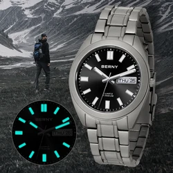 BERNY Titanium Watch for Men Supper Light Weight Wristwatch Super Luminous Sapphire 10ATM Waterproof Sport Field Quartz Watches