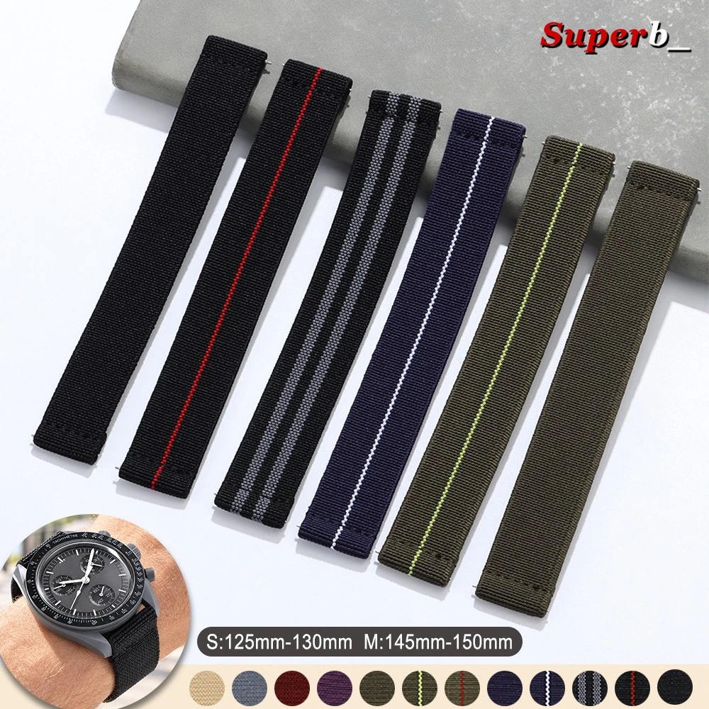 Elastic One-Piece Nylon Watch Strap 18 20mm 22mm for Omega Snug Comfort Fit Quick Release Bracelet Unisex Replacement Wrist Band