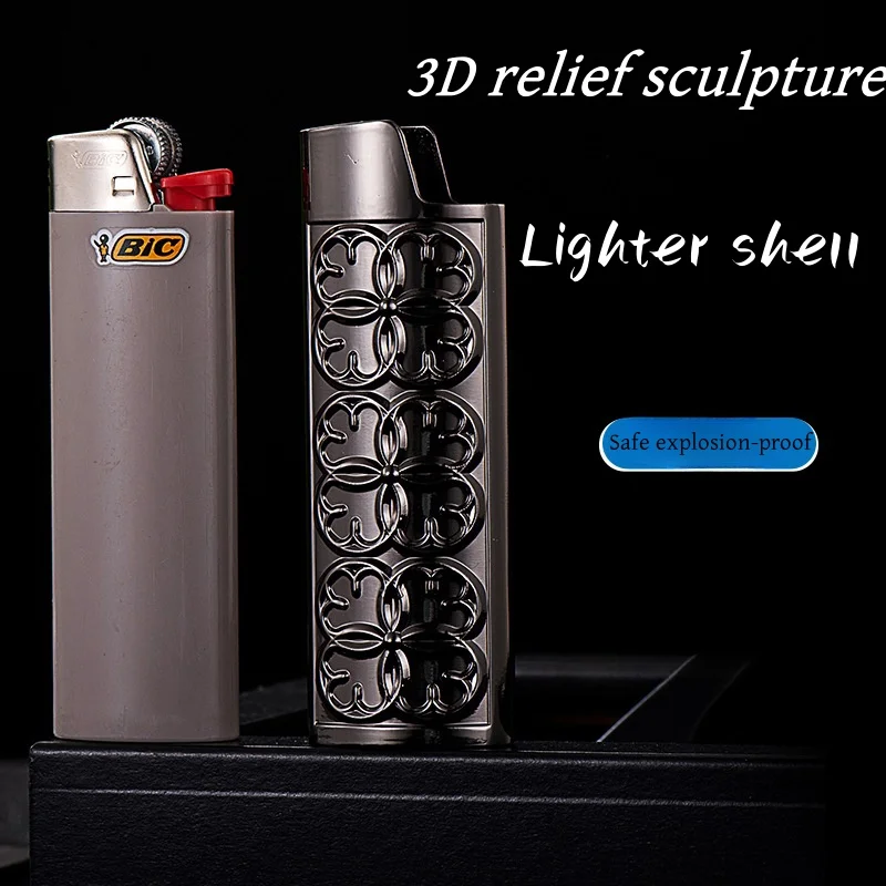 Cherry blossom pattern Large Metal J6 Lighter BIC Shell Case for Men\'s Gift Lighter Accessories Tools