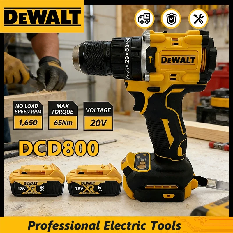Wiertarko-wkrętarka udarowa akumulatorowa Dewalt DCD800 2000RPM 1/2 cala, bezszczotkowy wkrętak elektryczny, narzędzie elektryczne litowe do akumulatora Dewalt 20V