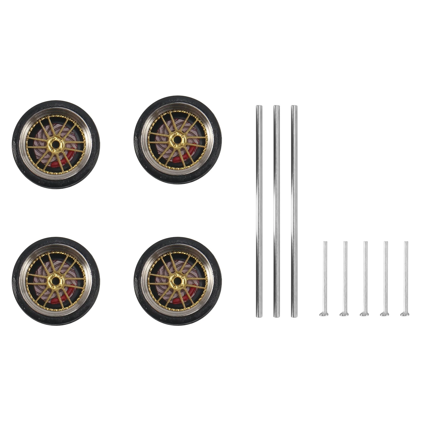 4Pcs 1/64 Modified Wheels Rubber Tires with Brake Disc Axles and End Cap Upgrade Parts for RC Model Car A8