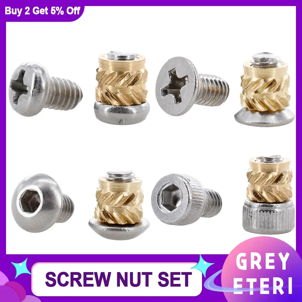 M2 M2.5 M3 M4 M5 M6 Hot Melt Brass Insert Nuts 3D Printer Heating Copper Nut PCB Laptop Stainless SteelScrew Bolt Insertnut Kit