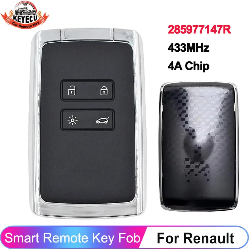 

KEYECU 4 Buttons For Renault Megane 4 Talisman Kadjar Espace 5 Zoe 2 Talisman Smart Card 285977147R 433MHz 4A Chip Remote Key