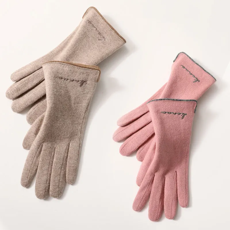 

Winter Women Keep Warm Touch Screen Plus Velvet Inside Thicken Elegant Simple Cycling Drive Solid Soft Mittens Gloves