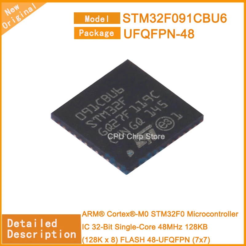 5Pcs/Lot  New Original STM32F091CBU6 STM32F091 Microcontroller IC 32-Bit Single-Core 48MHz 128KB (128K x 8) FLASH 48-UFQFPN