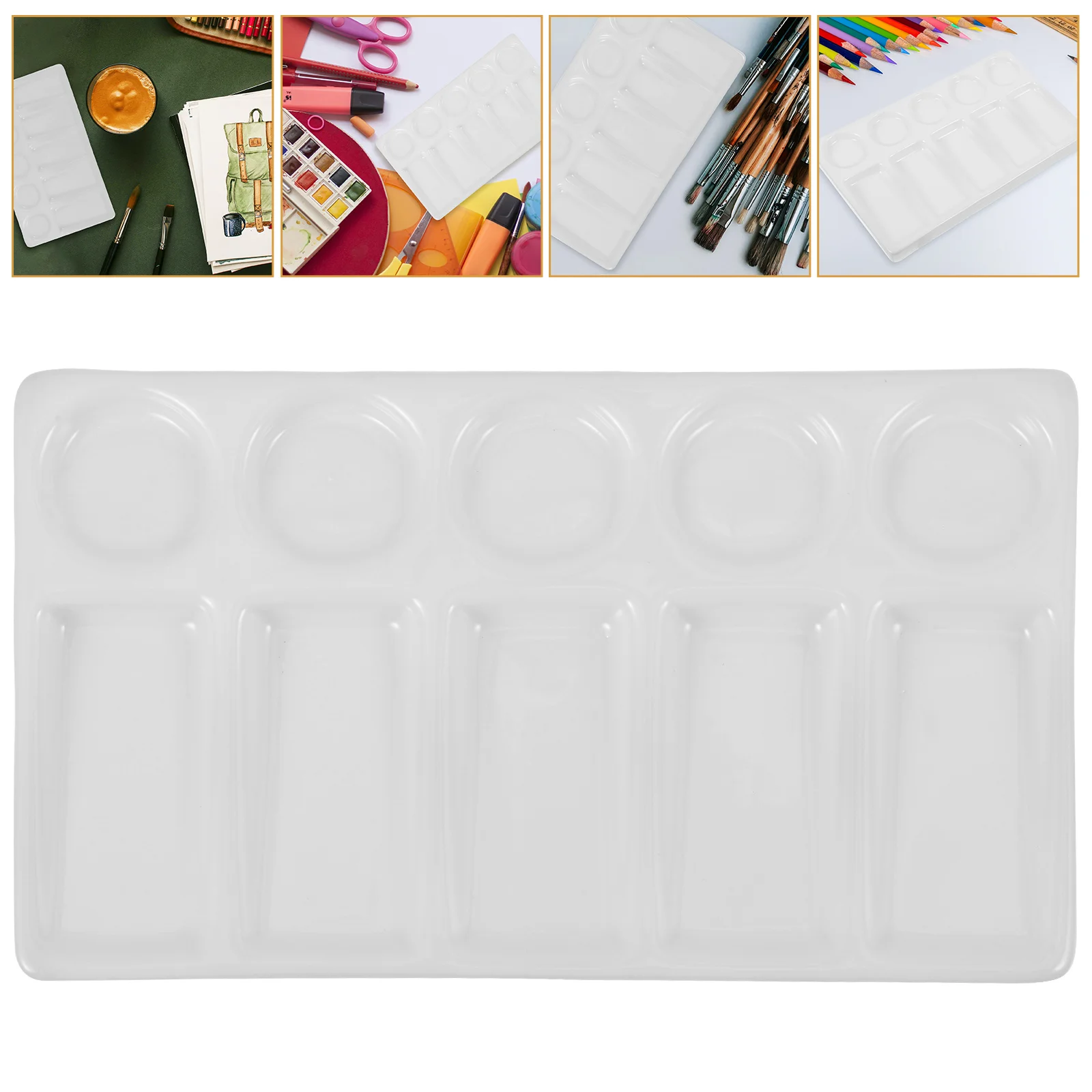 10 -Well Ceramic Palette Procelain White Paint Portable Rectangular Painting Child