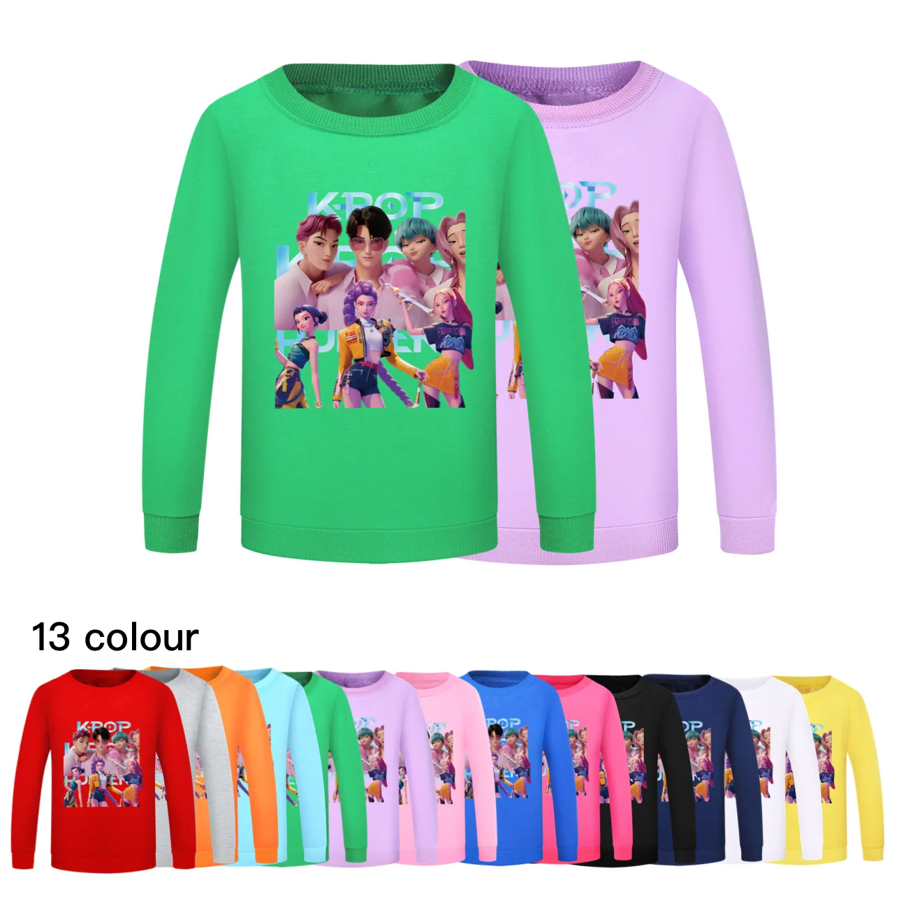 

K-pop охотники на демонов, свитшот с мультяшным принтом, новый стиль, детская спортивная рубашка с круглым вырезом, повседневный топ для милых девочек, детская одежда