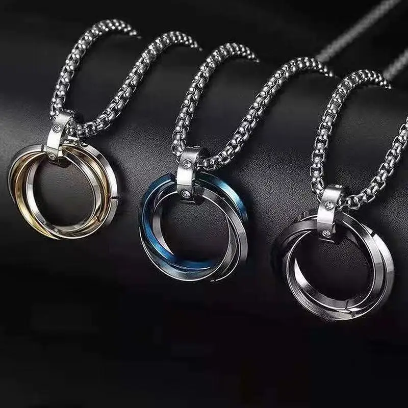 Mens Jewellery Titanium Stainless Steel Couple Ring Pendant Necklace for Men Geometric Round Eternal Necklace Party Jewelry Gift