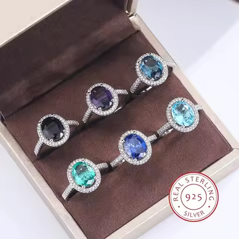 Beautiful Colored 925 Silver Plated Ring for Women Stylish 6-color Oval Ring High Quality Party Jewelry Engagement Ring