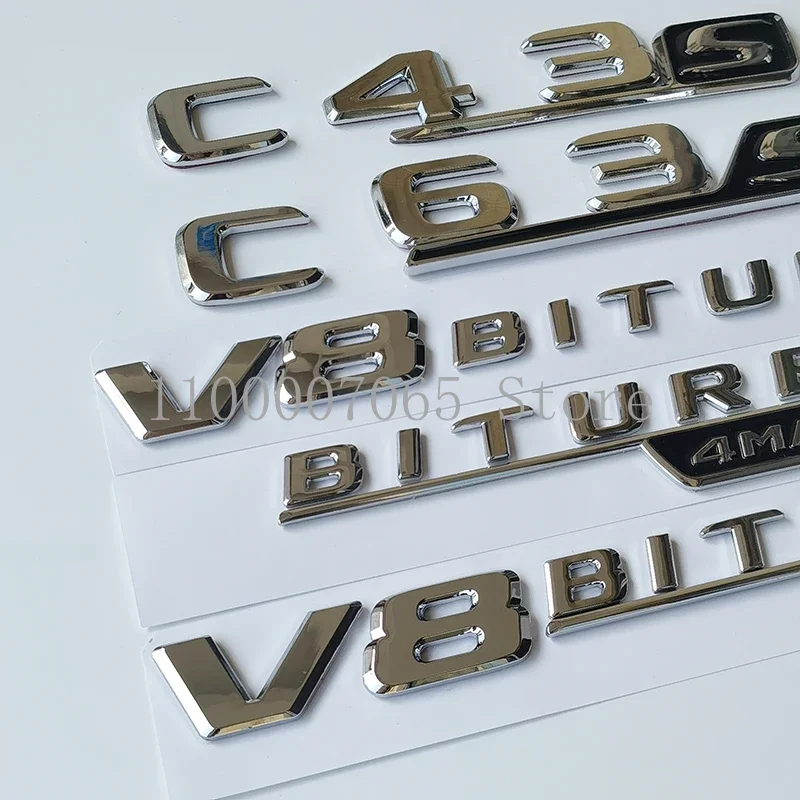 2017 Chrome Letters C63S V8 Biturbo 4matic Emblem for C43 C63 Coupe Car Fender Trunk Nameplate Logo Sticker