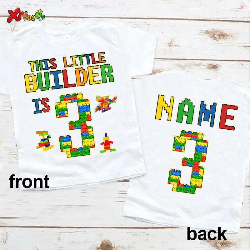 Custom NAME Birthday Shirt Boy TShirt Toddler Baby Kids Clothes Building Blocks Bricks Personalized Birthday Shirts Gift Fashion