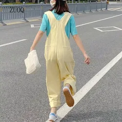 New Spring Women Bodysuit Jumpsuit Loose Oversize Yellows Sweet Overalls Fashion Casual Female Cute Playsuits Plus Size
