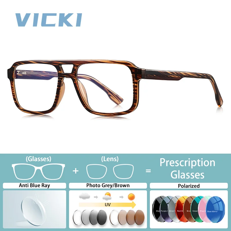 vicki-レトロ調のオーバーサイズフレームデザイン、男性用、累進多焦点レンズ、ブルーライトカット、調光レンズ、度数調整可能。