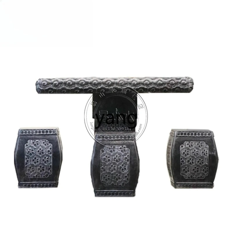 

LTT Stone Table and Stool Set for Courtyard, Antique Style Outdoor Zen Decorative Stone Table Ornament