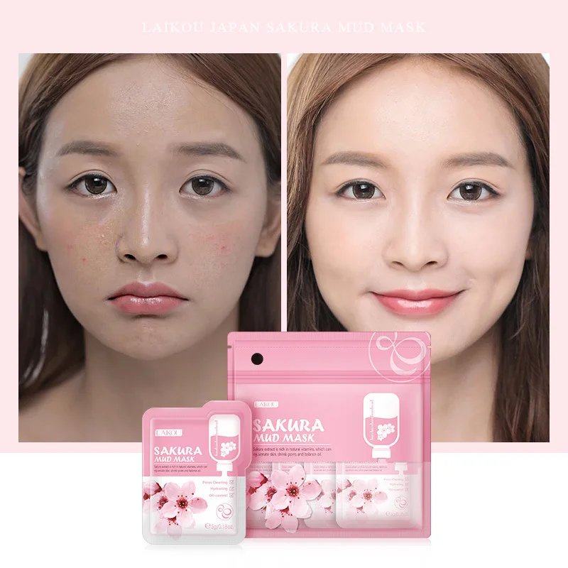 

Laikou Sakura Facial Mud Masks Skin Care Black Head Acne Remover Pores Cleaning Oil-Control Moisturizing whitening Cosmetics 5g