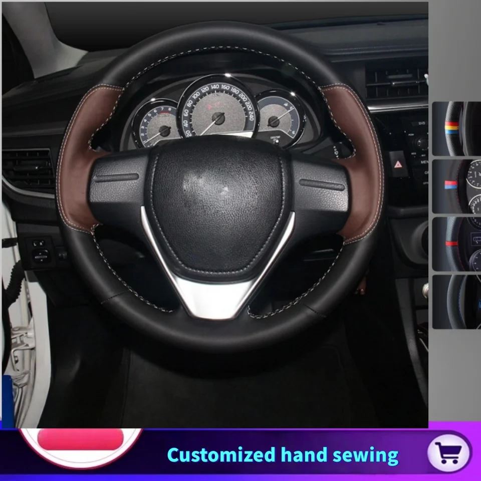 

Hand-stitched Genuine Leather Steering Wheel Cover For Toyota RAV4 2013-2018 Toyota Corolla 2014-2017 Auris 2013-2016Accessories