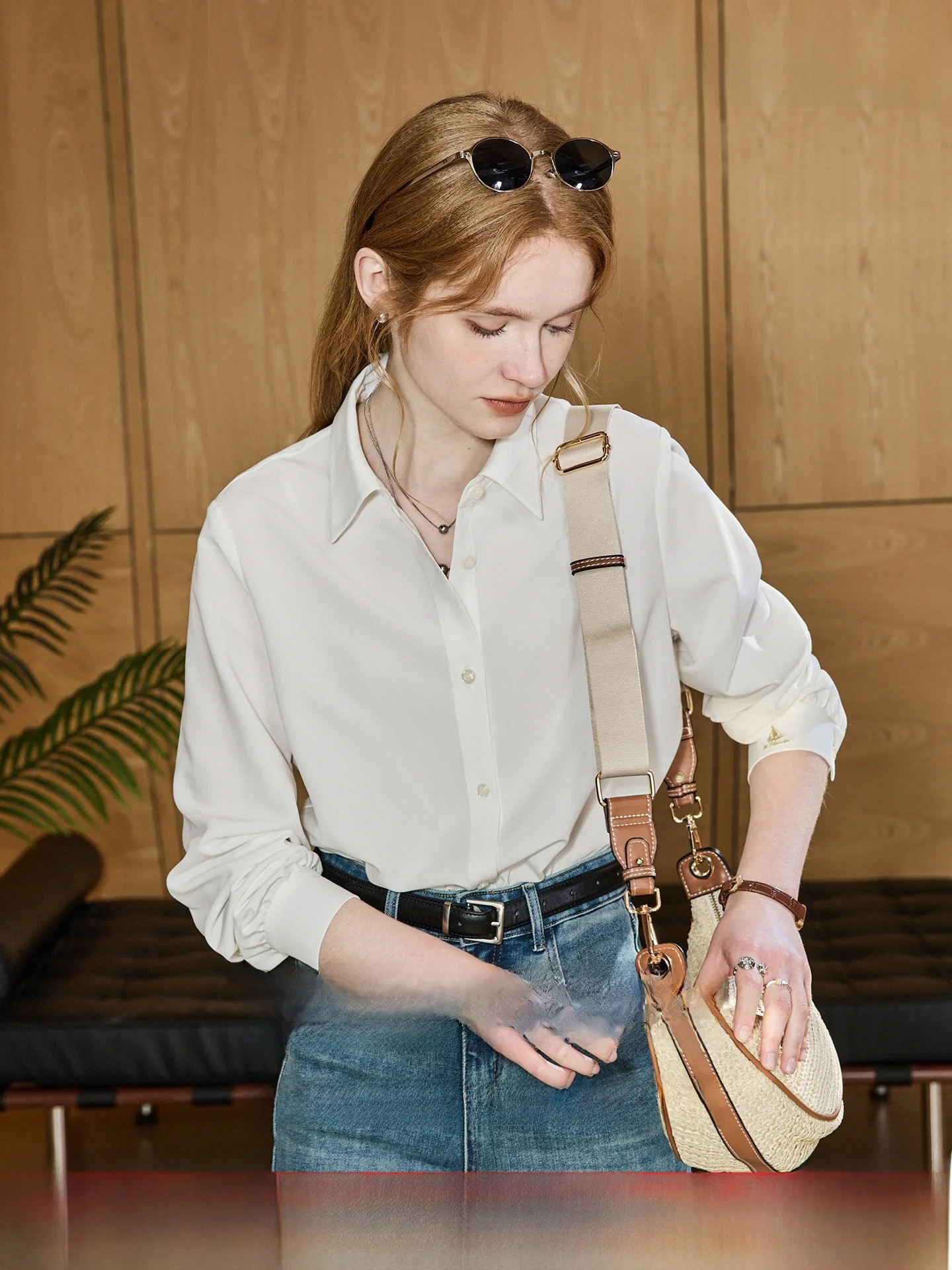 

KuNMaVi JinShi Luxe Minimalist White Shirt Women's Long Sleeve Clean Tidy Commute Spring Summer New Style Casual Loose Fit