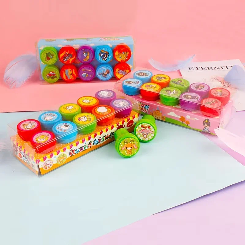 10pcs Assorted Seal for Kids Toy Self-ink Stamp Children Toy Stamps Smiley Face Seal Scrapbooking DIY Painting Photo Album Decor