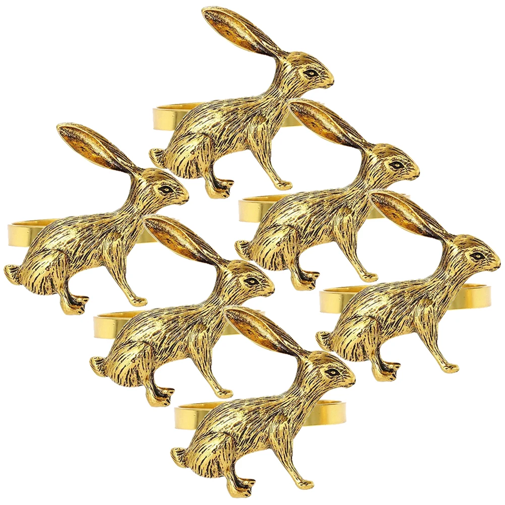 

6 Pcs Rabbit Napkin Rings Gold Decorative Buckles for Hotel Restaurant Easter Bunny Napkin Ring Dining Table Home