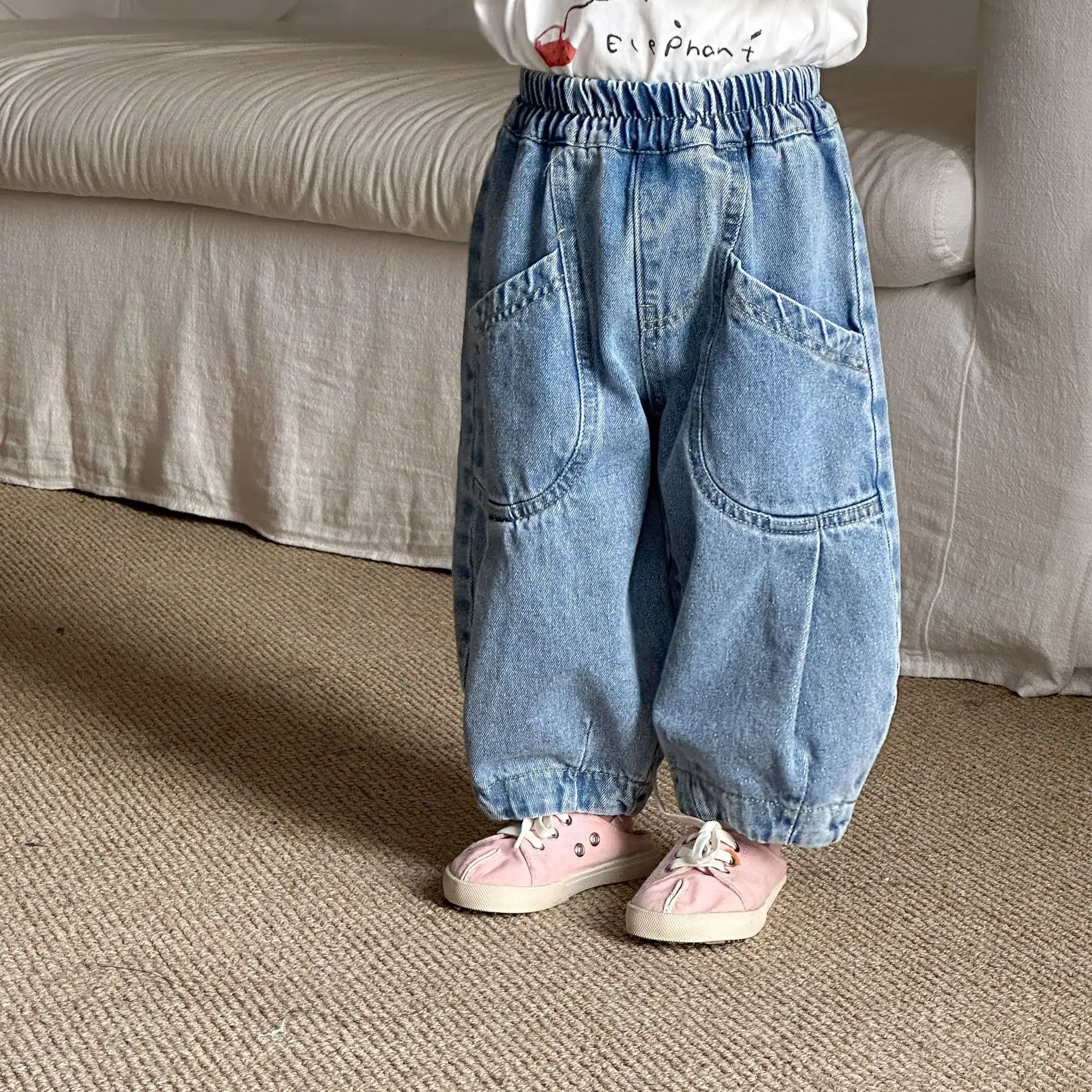 1439 Children's Denim Pants 2026 Spring and Autumn New Casual Loose Boy's Jeans 1-10Year Girl's Denim Pants Trousers