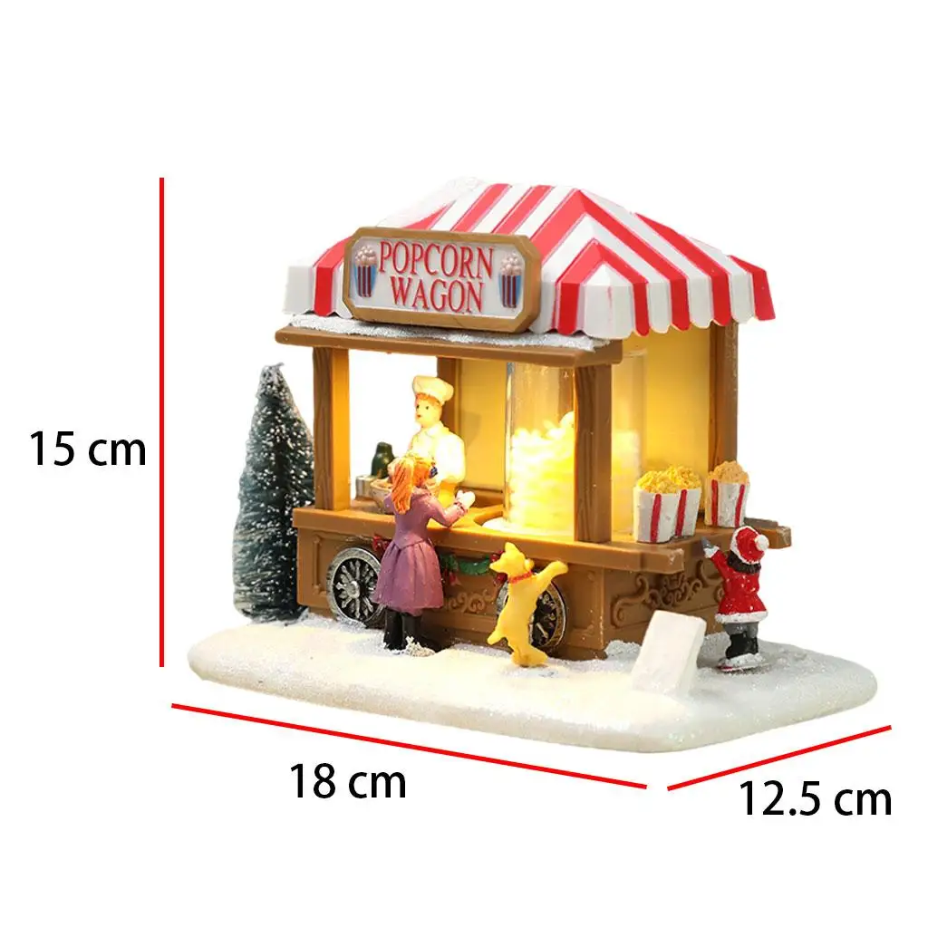 Résine noël neige LED Miniature pop-corn Wagon Village maison de poupée Figurine ensemble de construction fée jardin vacances décoration