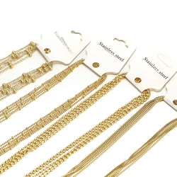 5pcs 18k Gold Plated Stainless Steel 40+5cm Bead Chains Cuba Cross Chain Adjustable Box Chains in Bulk Woman Fashion Necklace