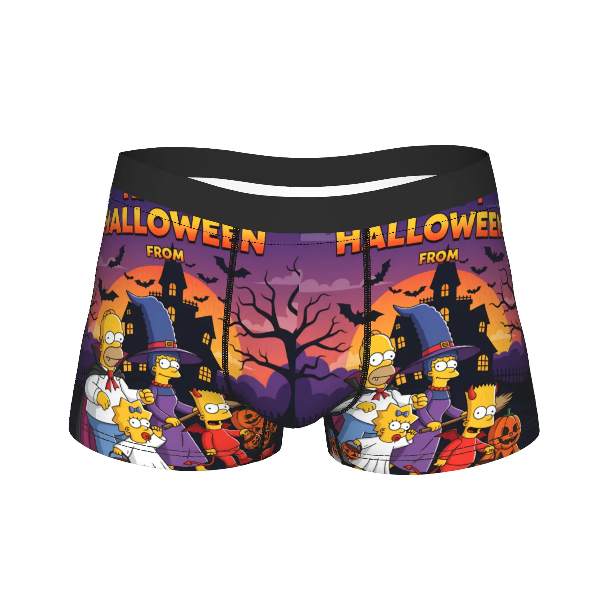 S-Simpsons Happy Halloween Cartoon Boxer Brief  Underwear High Quality Male Comfortable Boxershorts Custom DIY Oversize Panties