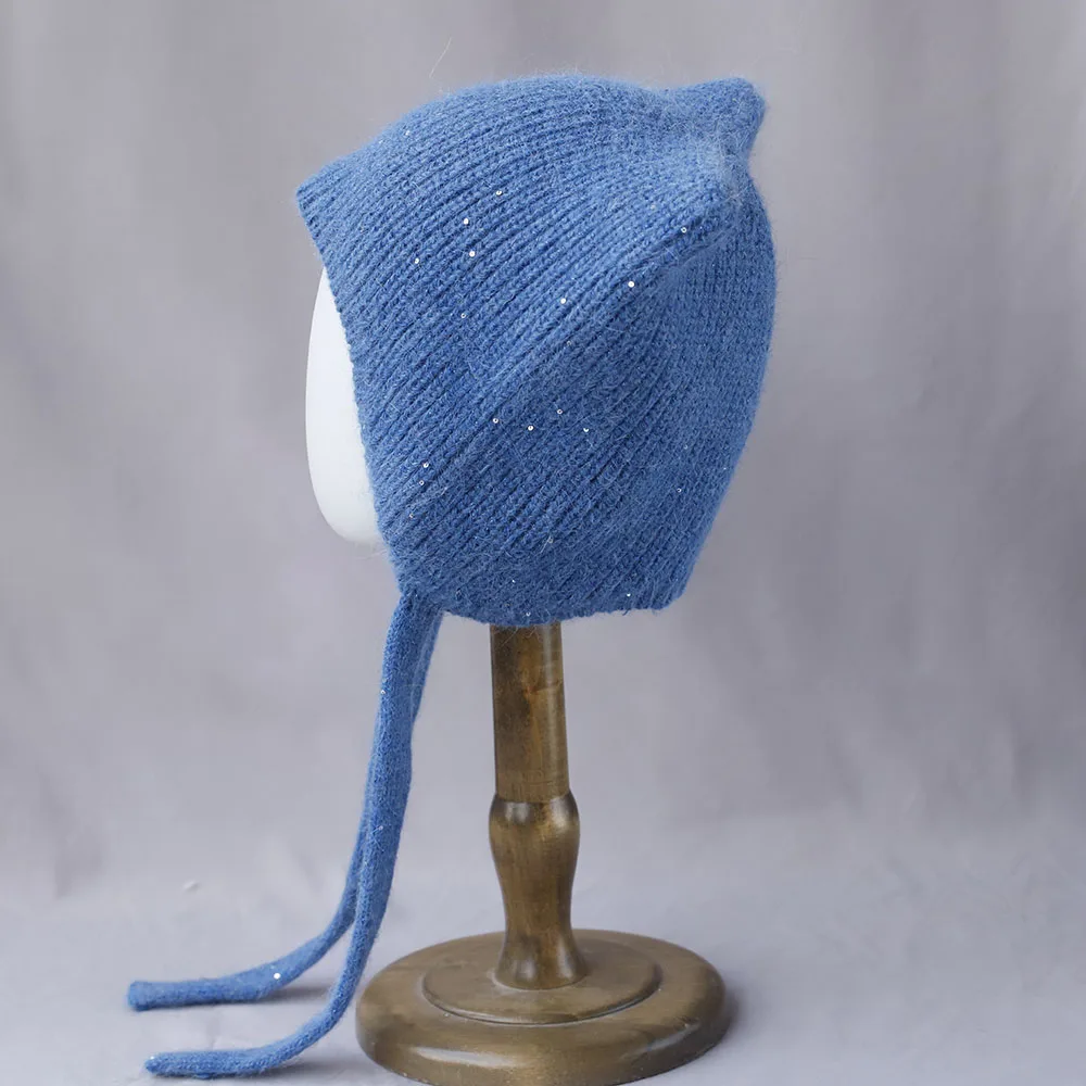 Shine Outdoor-Mütze mit tiefem Krempe und Katzenohren, sowjetische Mütze, Damen-Wintermütze, Rattanmütze, Pelzmütze, süße Mütze, Strickmütze aus Fleece. – Detail 6